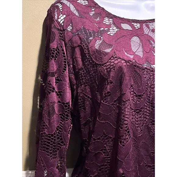 INC Women's Lace Top Sheer Bell Sleeve Purple Burgundy Size M Boho Romantic - Picture 3 of 10